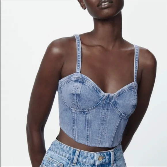 Zara Denim Corset with Laces 30 blue NWT Zara | Tops | Zara Light Blue Denim Corset Top | Poshmark main image 2